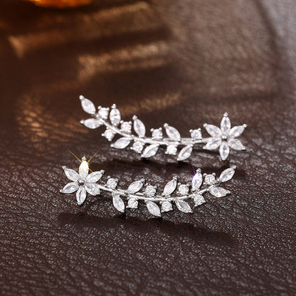 Full Diamond Flower Earrings | Copper Korean Style Gold Rose Gold Silver