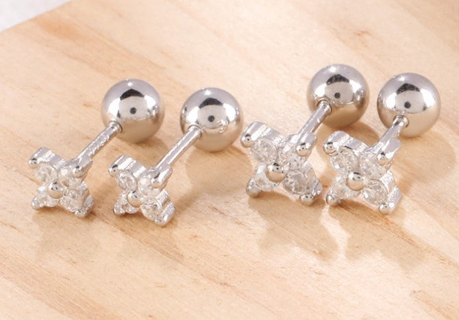 Mini Clover Zircon Stud Earrings | Copper Platinum Gold 3-5mm