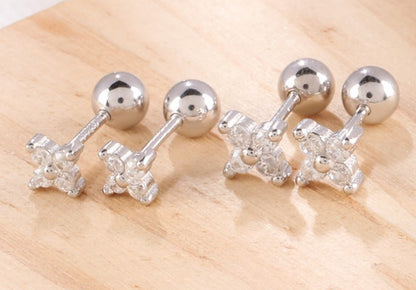 Mini Clover Zircon Stud Earrings | Copper Platinum Gold 3-5mm