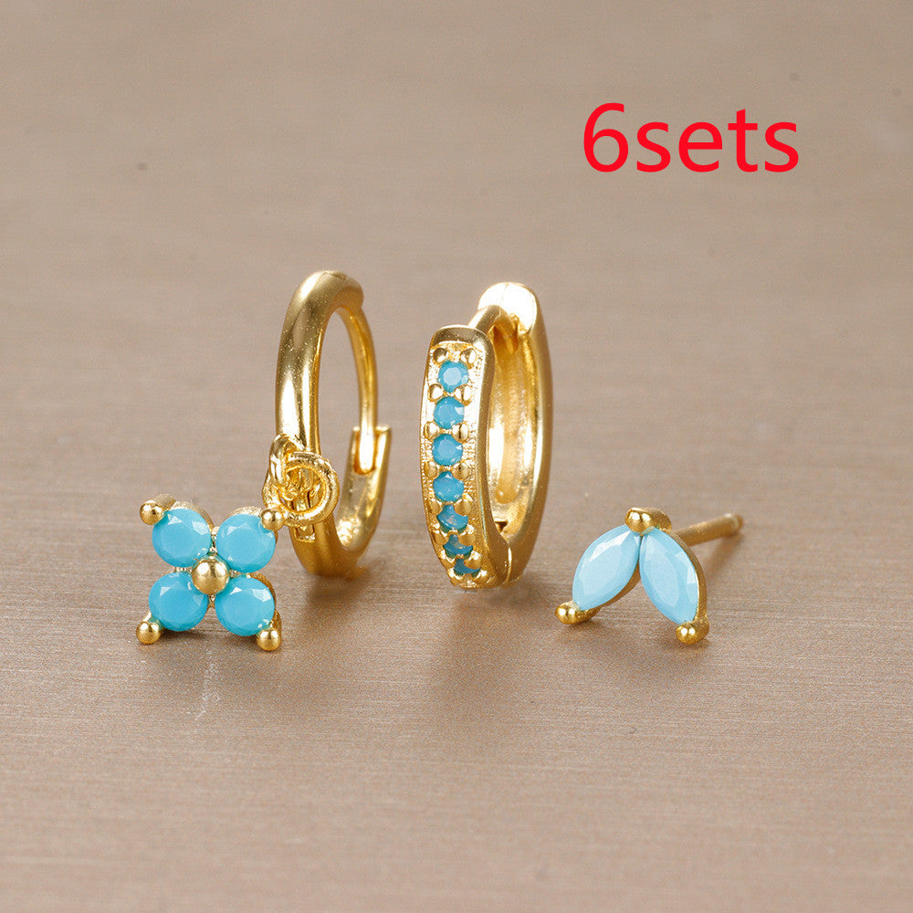 Flower Diamond Stacked Earring Set | Copper INS Gold Silver