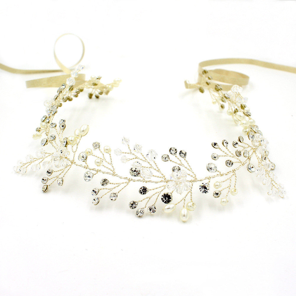 Pearl Wedding Hair Hoop | Alloy Water Diamond Gold Silver