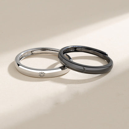 Sun Moon Lovers Ring | Alloy Couple Ring Black White