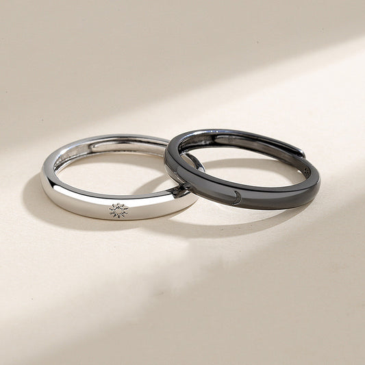 Sun Moon Lovers Ring | Alloy Couple Ring Black White
