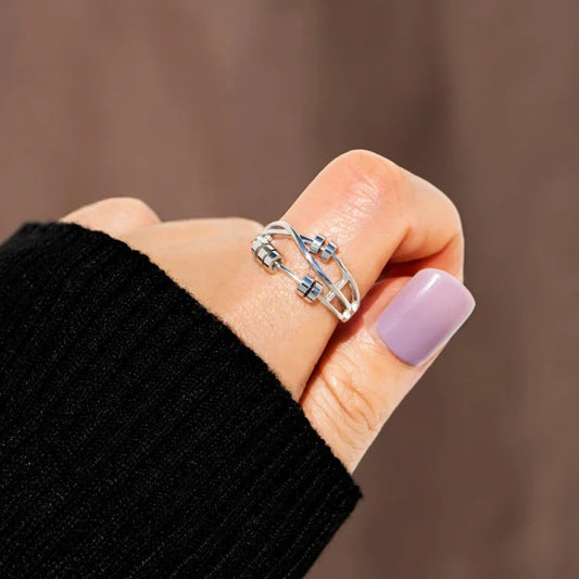 Silver Bead Anxiety Ring | S925 Adjustable Rotatable