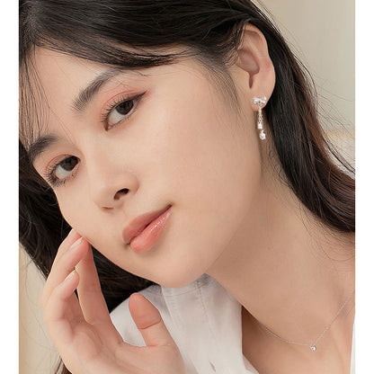 Bow Tassel Silver Ear Studs | Pure Silver Korean Sweet Style