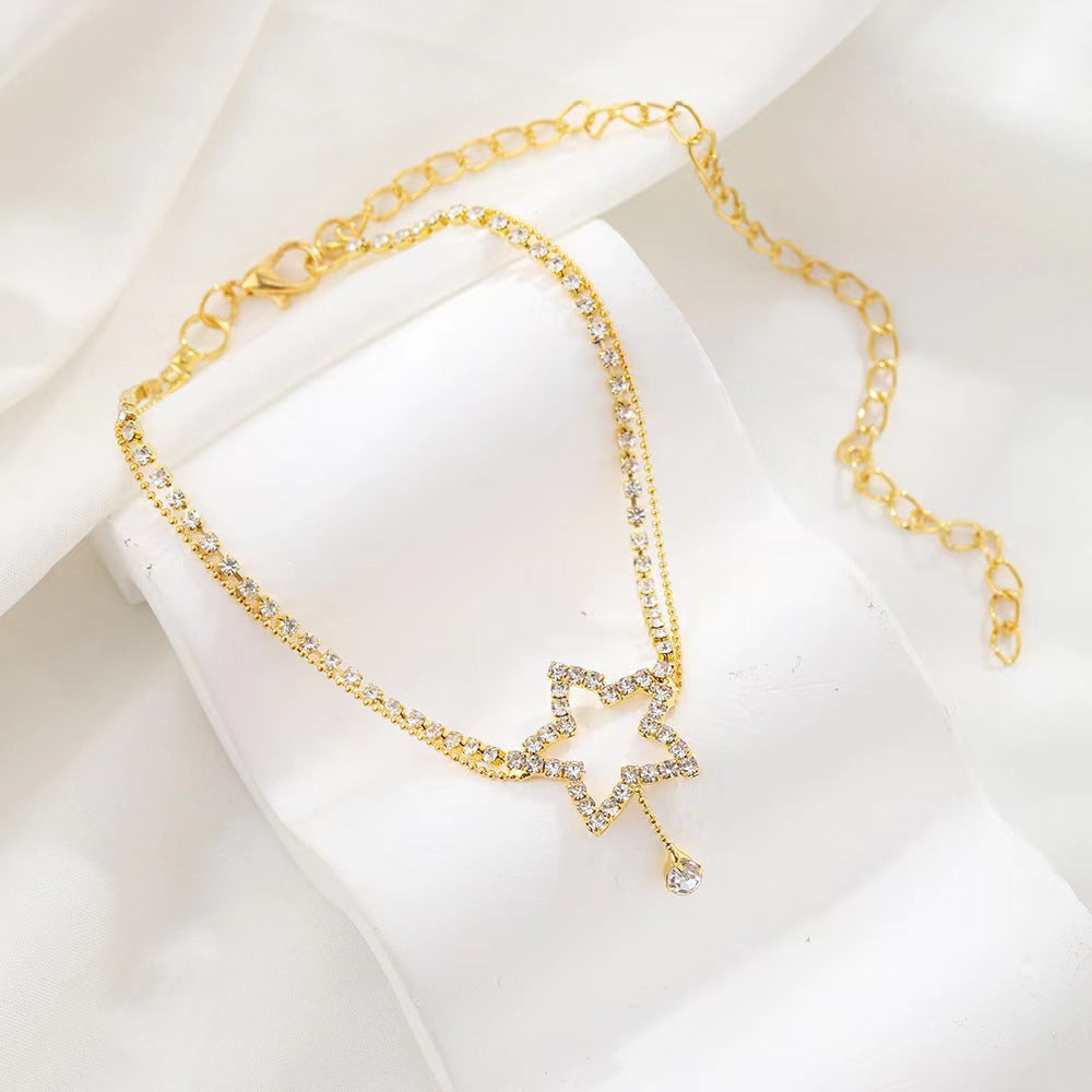 Star Heart Rhinestone Anklet | Rhinestone Gold Silver European