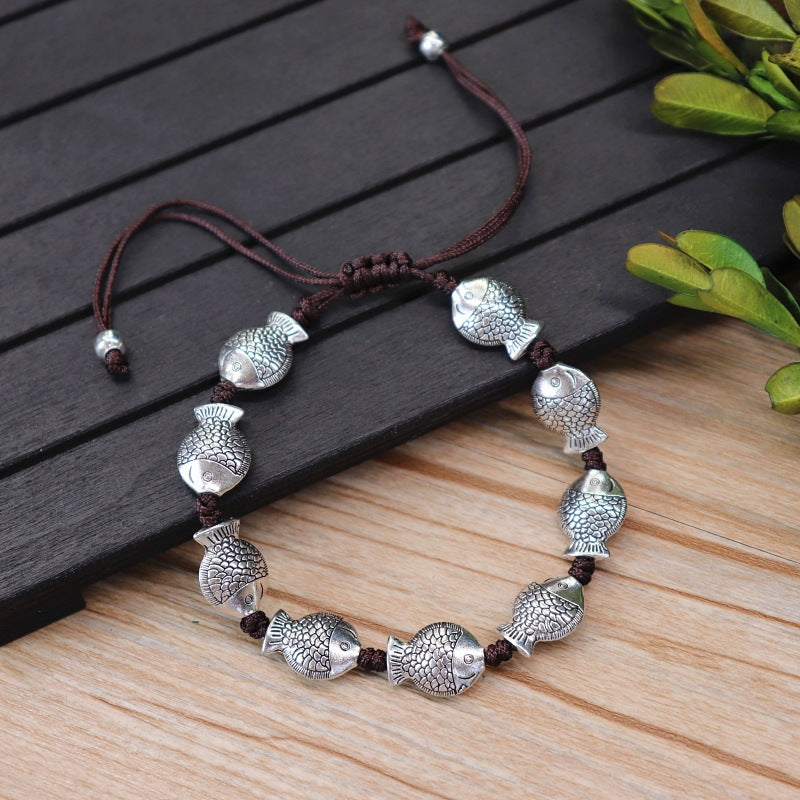 Woven Ethnic Style Bracelet with Cultural Pendants