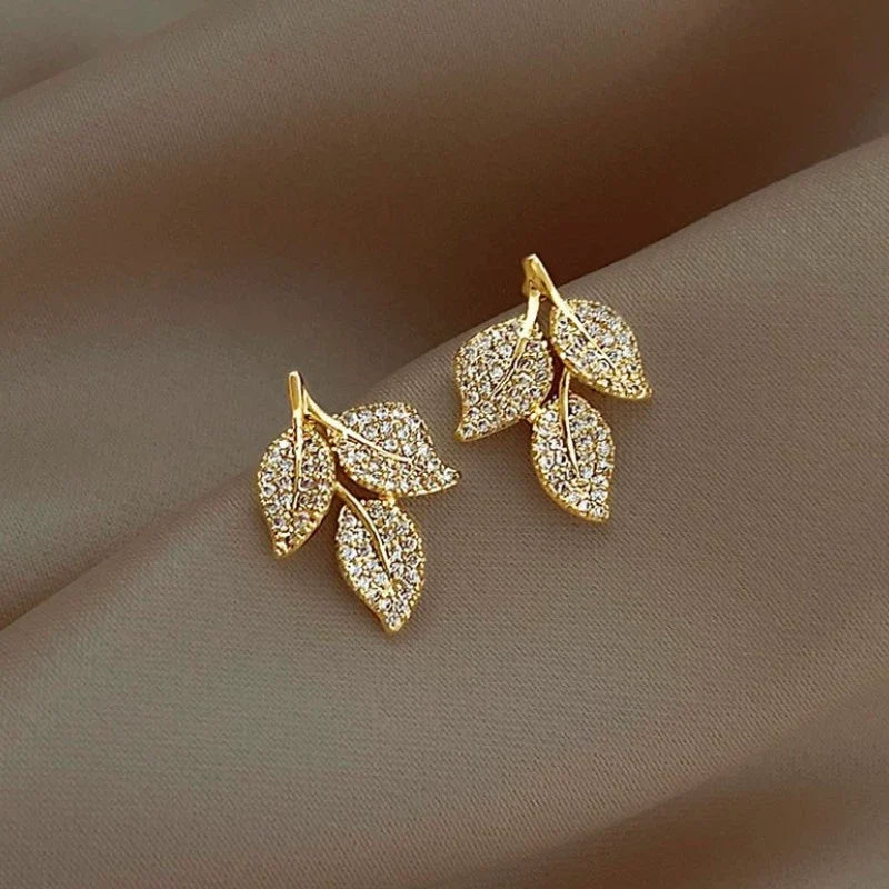 Leaf Earrings | Copper Micro Pave Gold Silver Elegant Birthday Gift