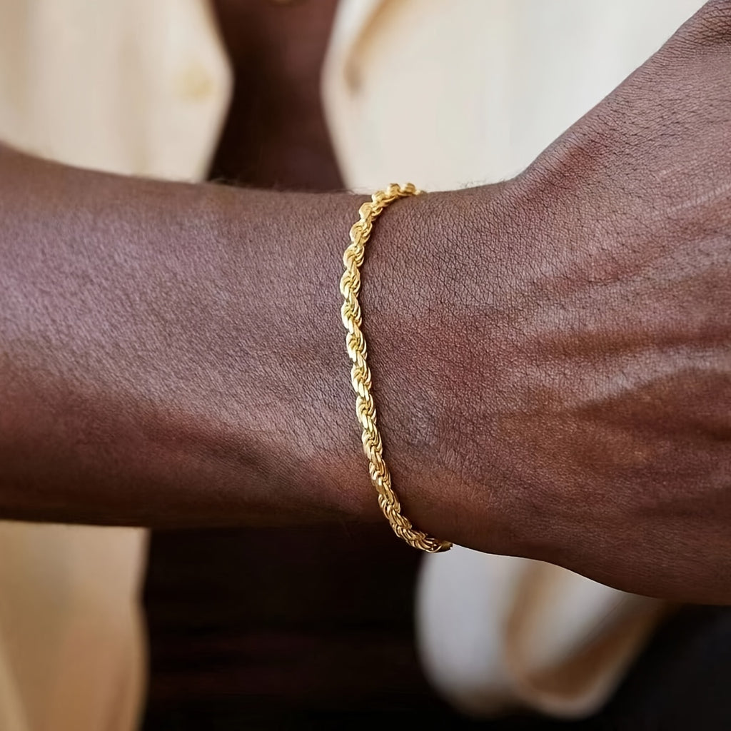 Men's 18K Gold Plated Twisted Rope Chain Bracelet | Daily, Party & Festival Wear