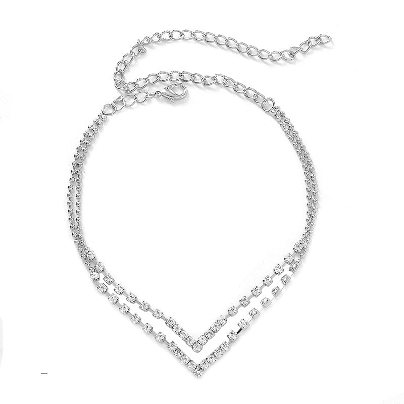 Double-Layer Rhinestone Anklet | Crystal Geometric Gold Silver Beach