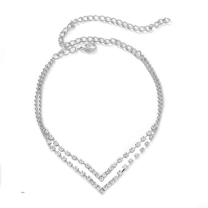 Double-Layer Rhinestone Anklet | Crystal Geometric Gold Silver Beach