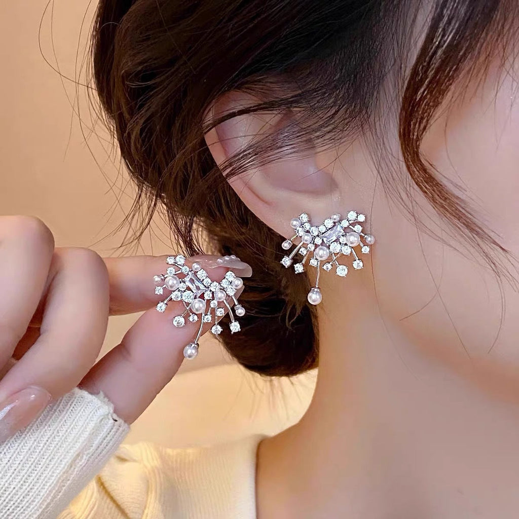 Pearl Stud Earrings | Alloy Geometric Gold