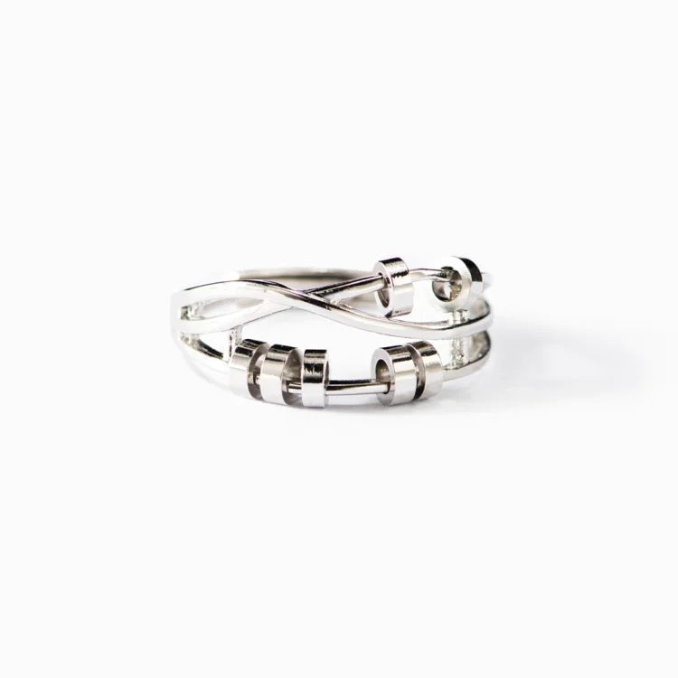 Silver Bead Anxiety Ring | S925 Adjustable Rotatable