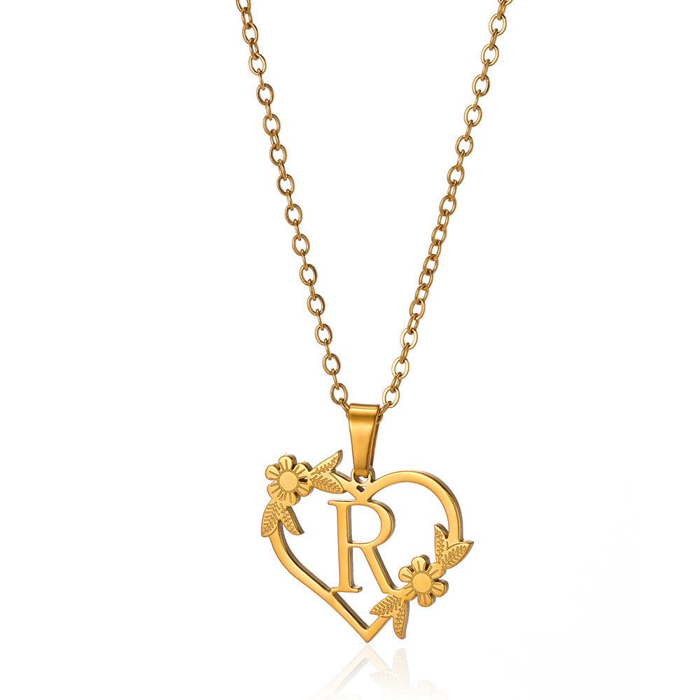18K Gold Plated Hollow Heart and Flower Pendant Necklace