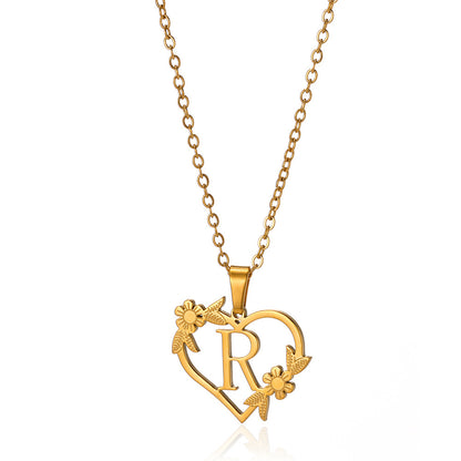 18K Gold Plated Hollow Heart and Flower Pendant Necklace | Stainless Steel