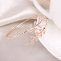 Diamond-Inlaid Adjustable Leaf Bracelet in Alloy