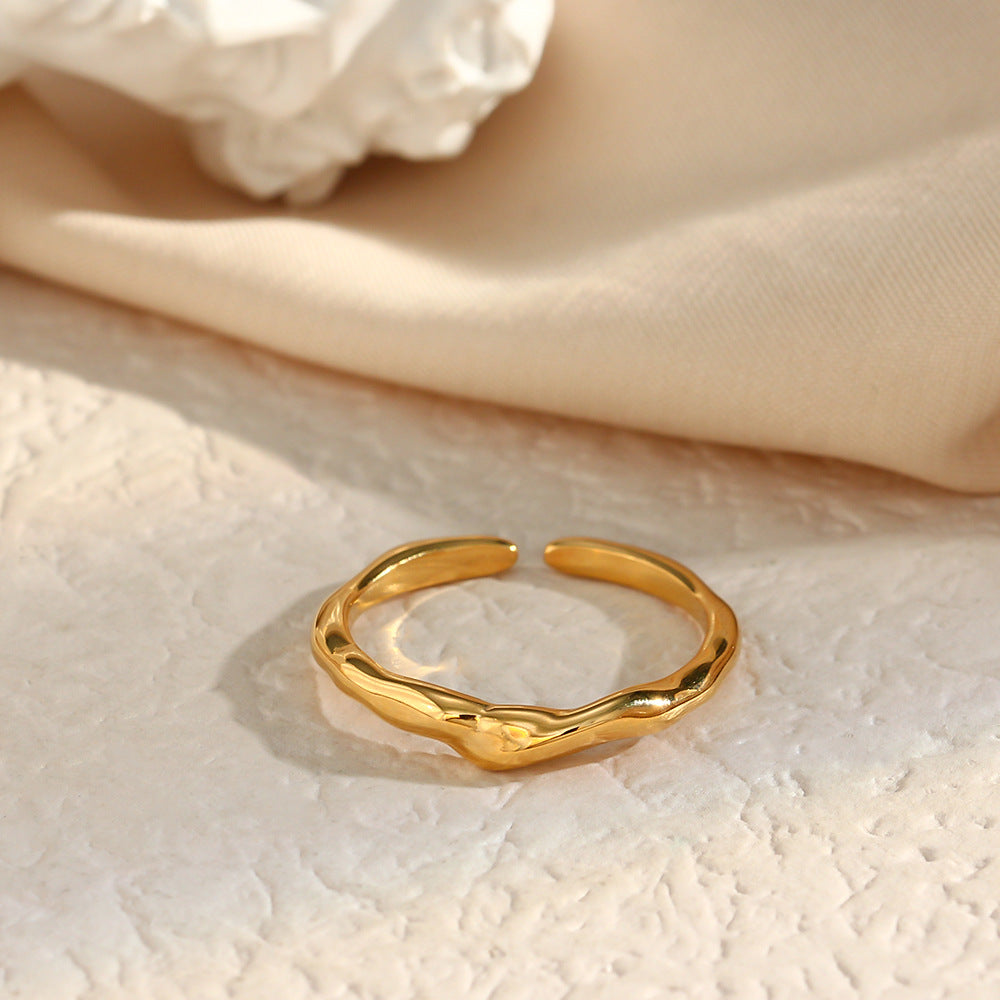 Stainless Steel Bamboo Open Ring | Gold INS Style Light Luxury