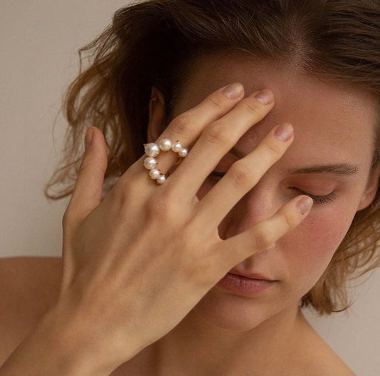 Crescent Pearl Zircon Ring
