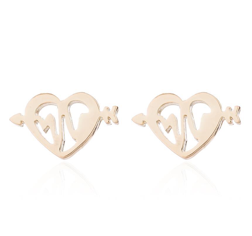 Arrow Through Heart Stud Earrings | Stainless Steel Gold Black Silver Rose