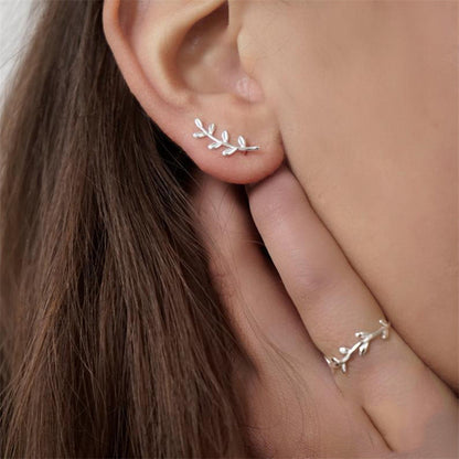S925 Sterling Silver Leaf Earrings | Geometric Simple Style