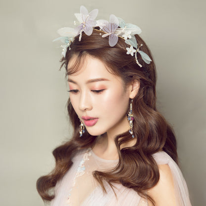 Bridal Wings Hair Band Set | Cloth Korean Purple with Earrings