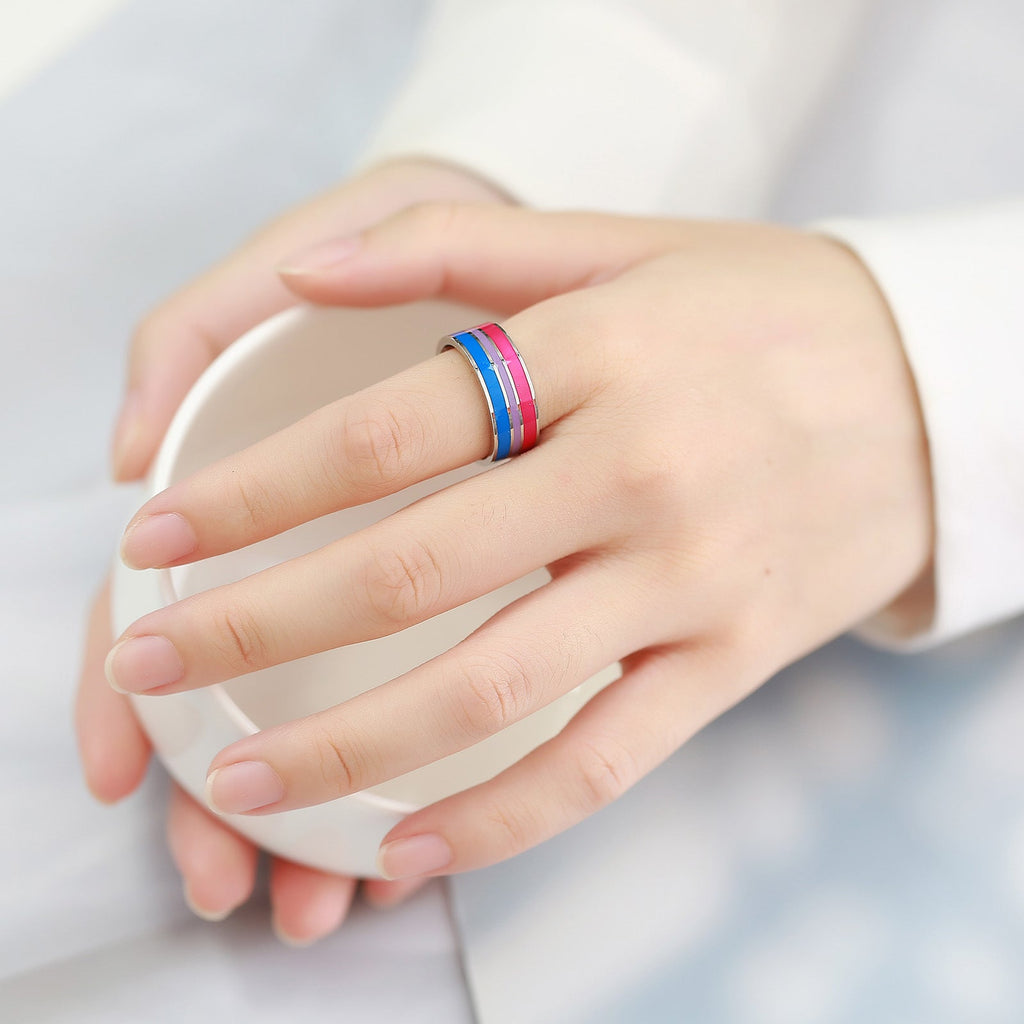 Rainbow Flag Titanium Steel Ring | 8mm Men's Colourful Band