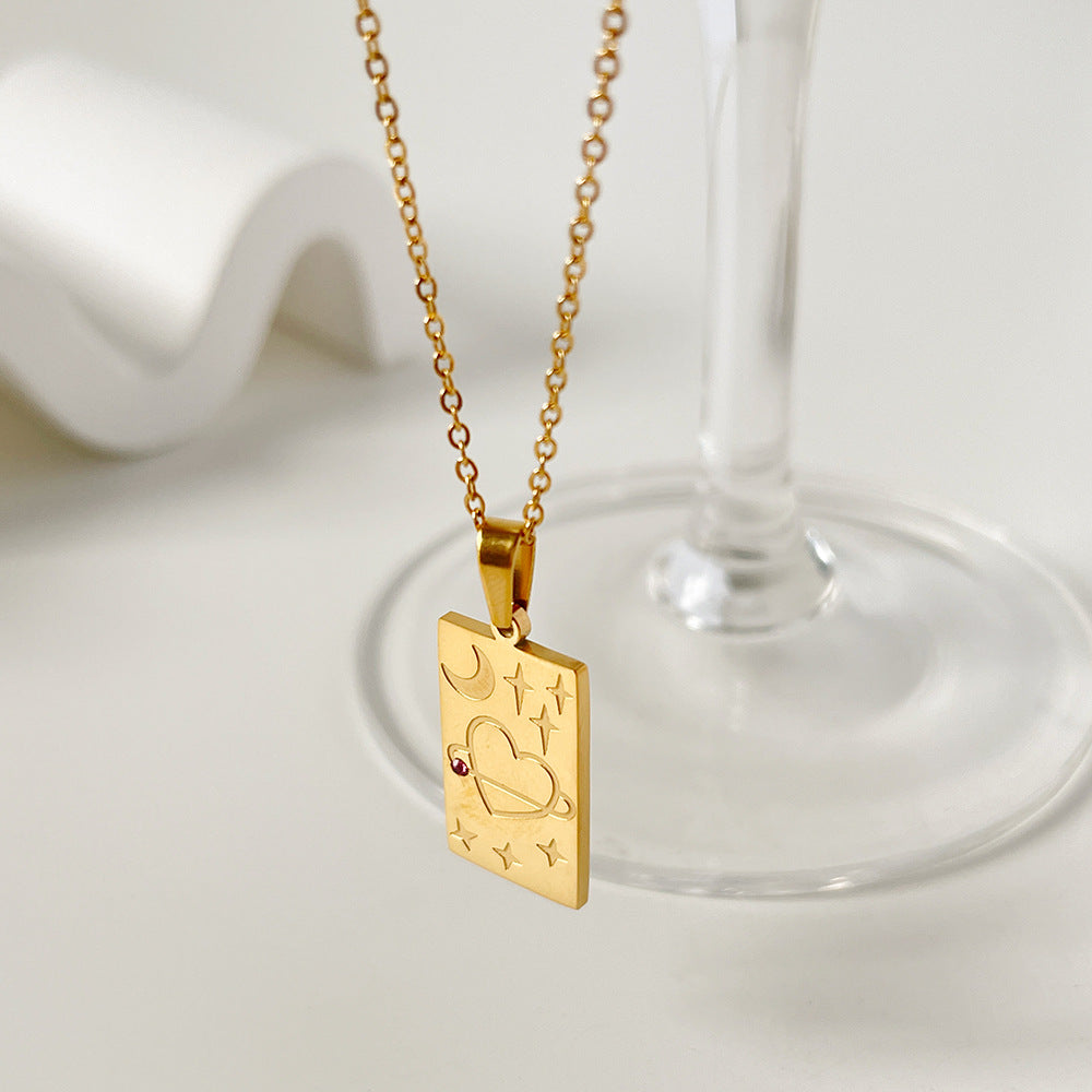 Star Eye Embossed Pendant Necklace in Stainless Steel | Gold