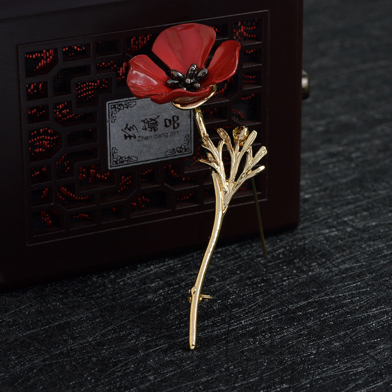 Red Flower Brooch | Alloy Floral Decorative Pin