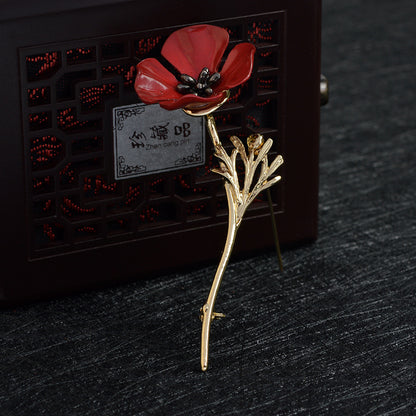 Red Flower Brooch | Alloy Floral Decorative Pin