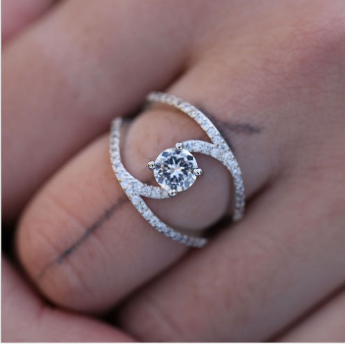 Zircon Curved Ring for Women | Copper Inlay
