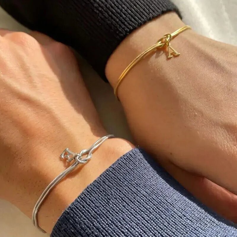 Initial Letter Love Knot Bracelet for Women | Gold Snake Chain