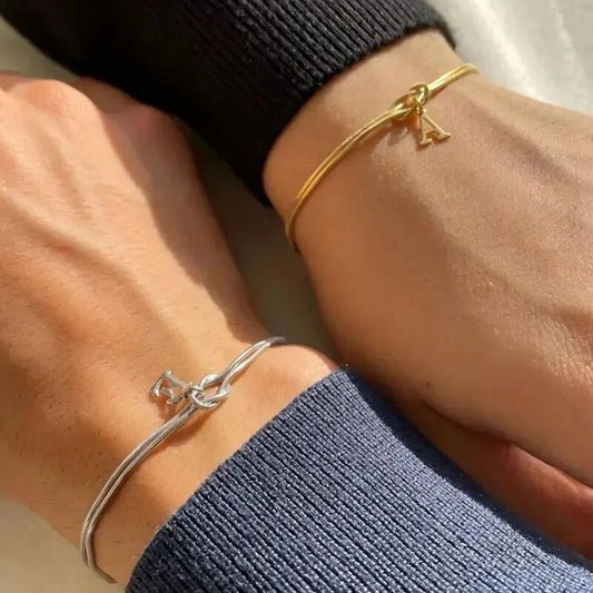 Initial Letter Love Knot Bracelet for Women | Gold Snake Chain