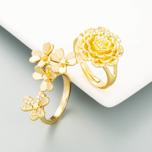 Cold Wind Personality Ring | Copper Gold Plated Floral Women's