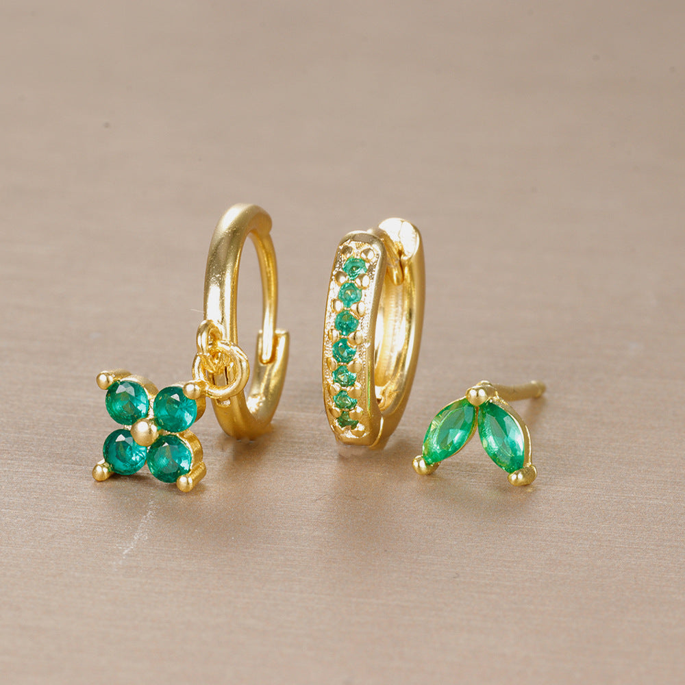 Flower Diamond Stacked Earring Set | Copper INS Gold Silver
