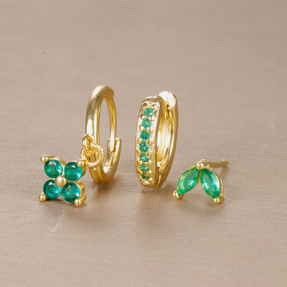 Flower Diamond Stacked Earring Set | Copper INS Gold Silver