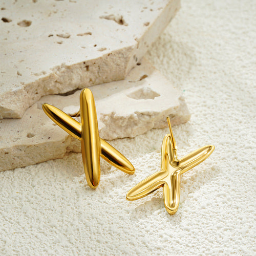 18K Gold Cross Stud Earrings | Stainless Steel Glossy Unisex