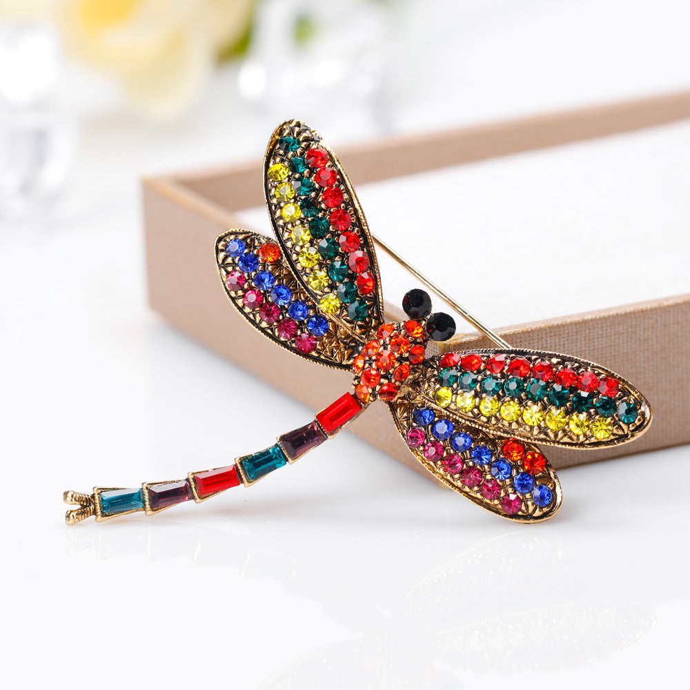 Retro Diamond Dragonfly Brooch | Alloy Rhinestone Gold 4.6cm