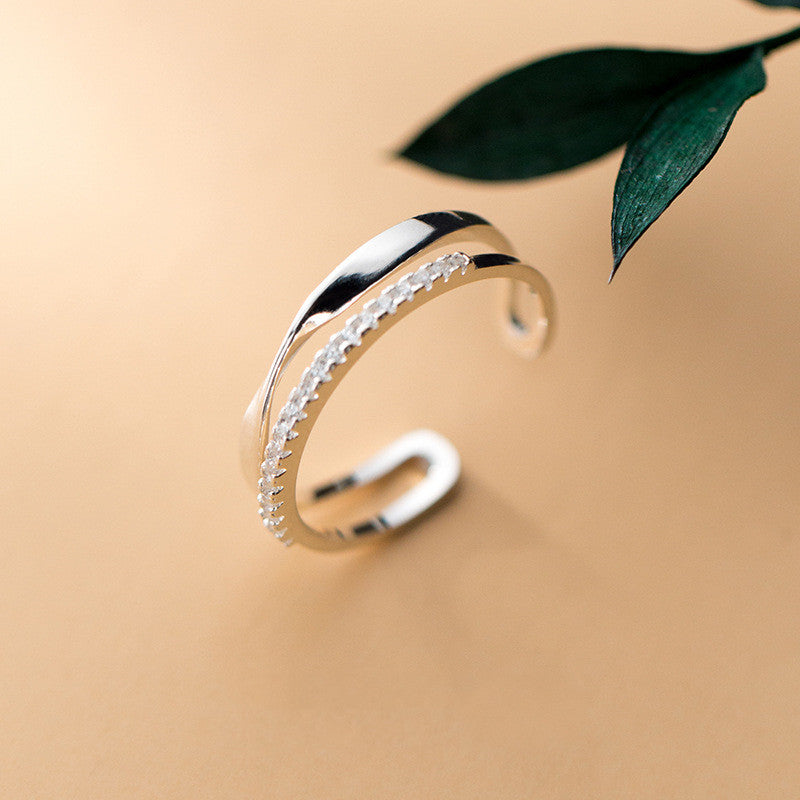 Twisted Double Row Zircon Adjustable Ring for Women
