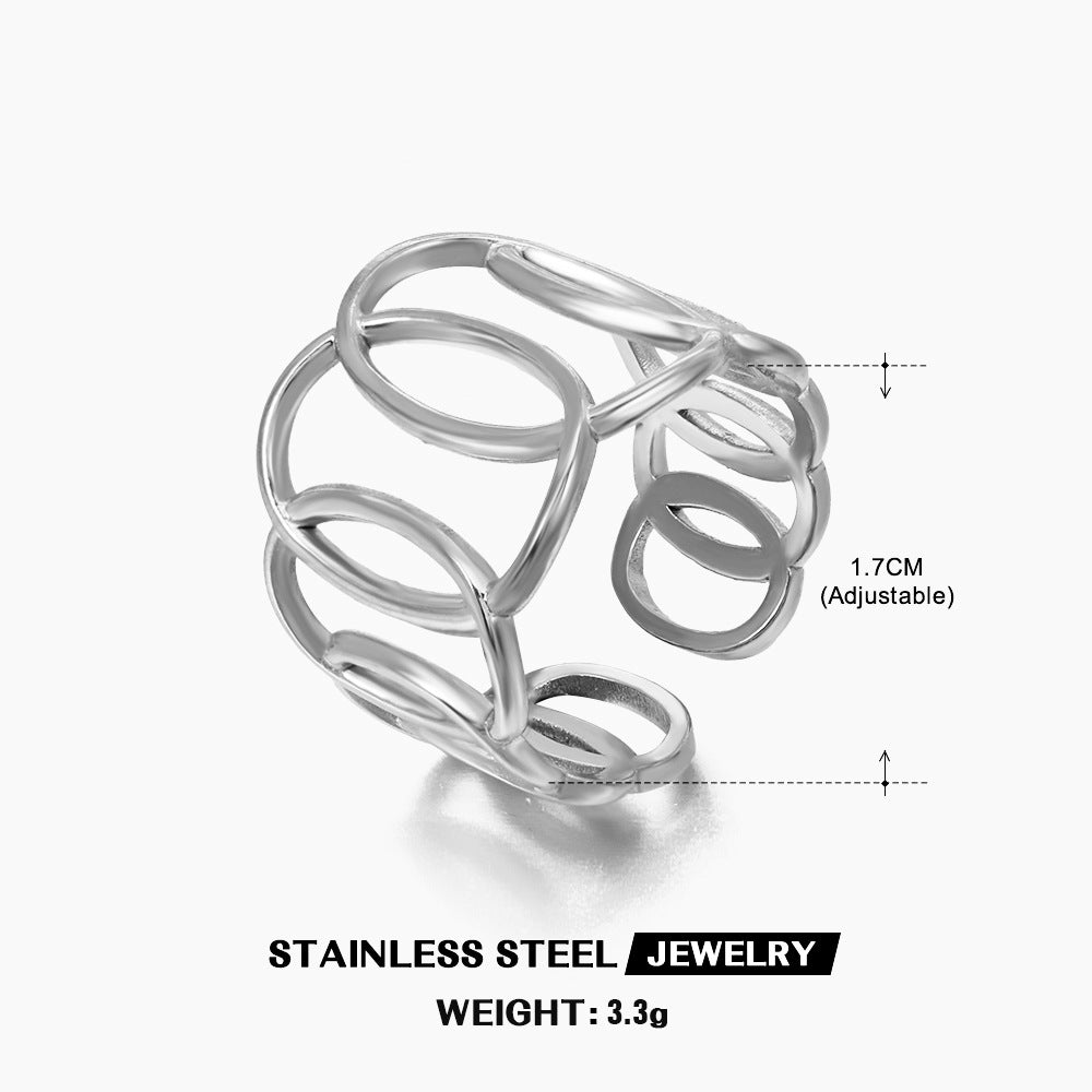 Ellipse Cross Open Ring for Women | Stainless Steel