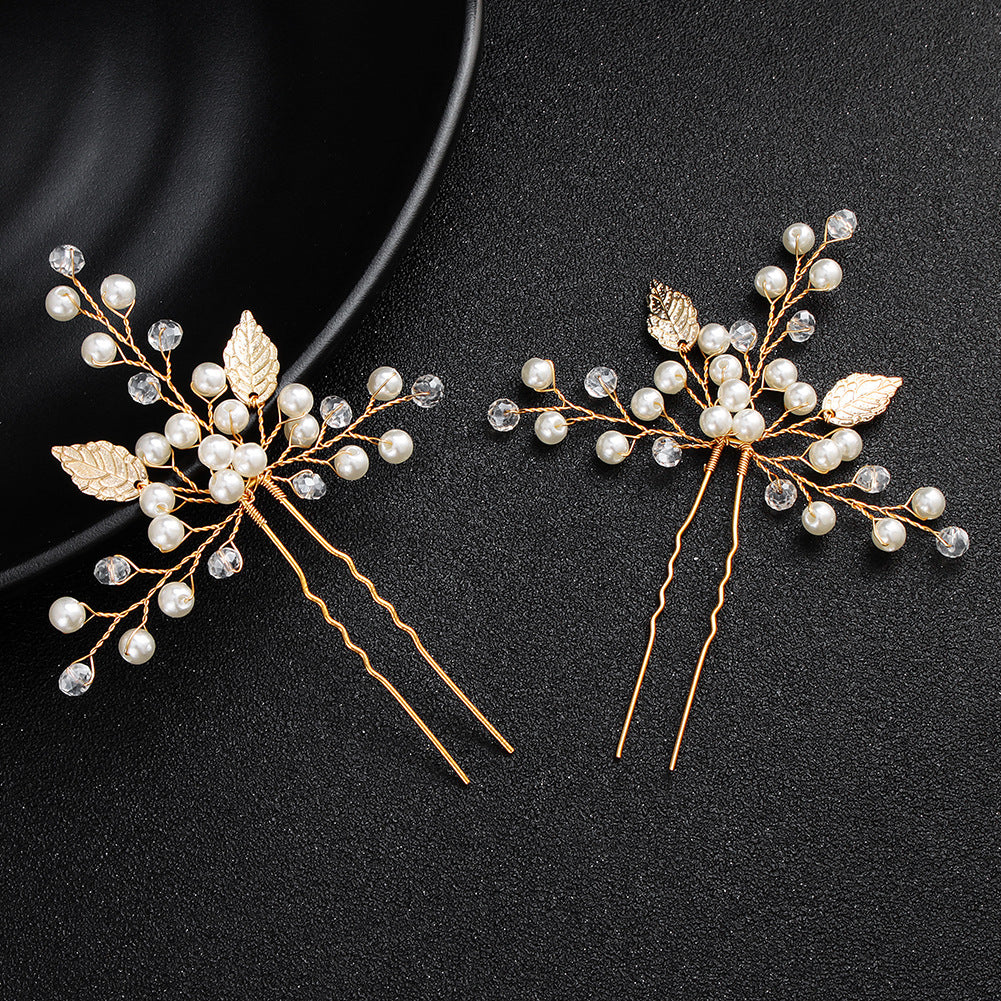 Alloy Leaf Pearl Bridal Hairpin | 10.5x8.5cm Pair