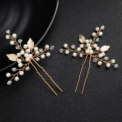 Alloy Leaf Pearl Bridal Hairpin | 10.5x8.5cm Pair