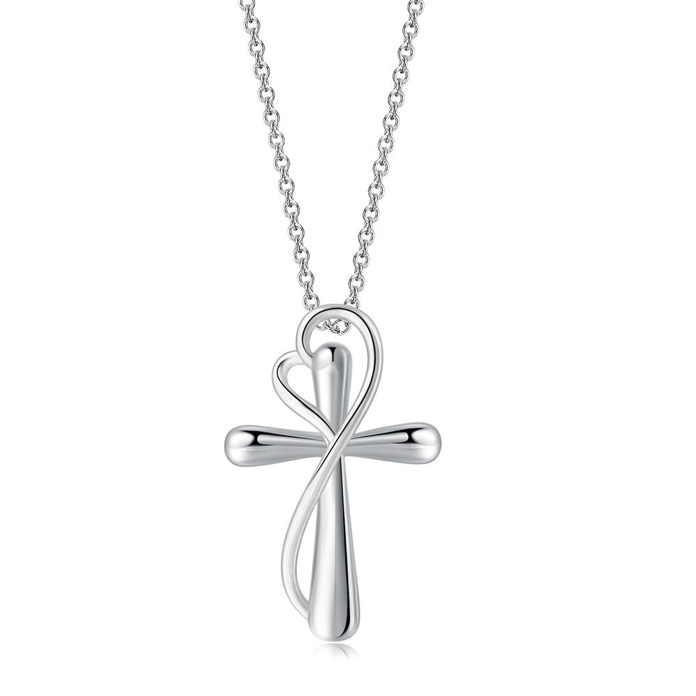 Heart and Cross Pendant Necklace | Two-Tone Electroplated