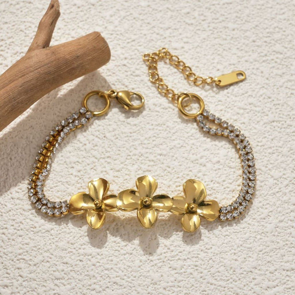 18K Gold Plated Flower Bracelet in Stainless Steel