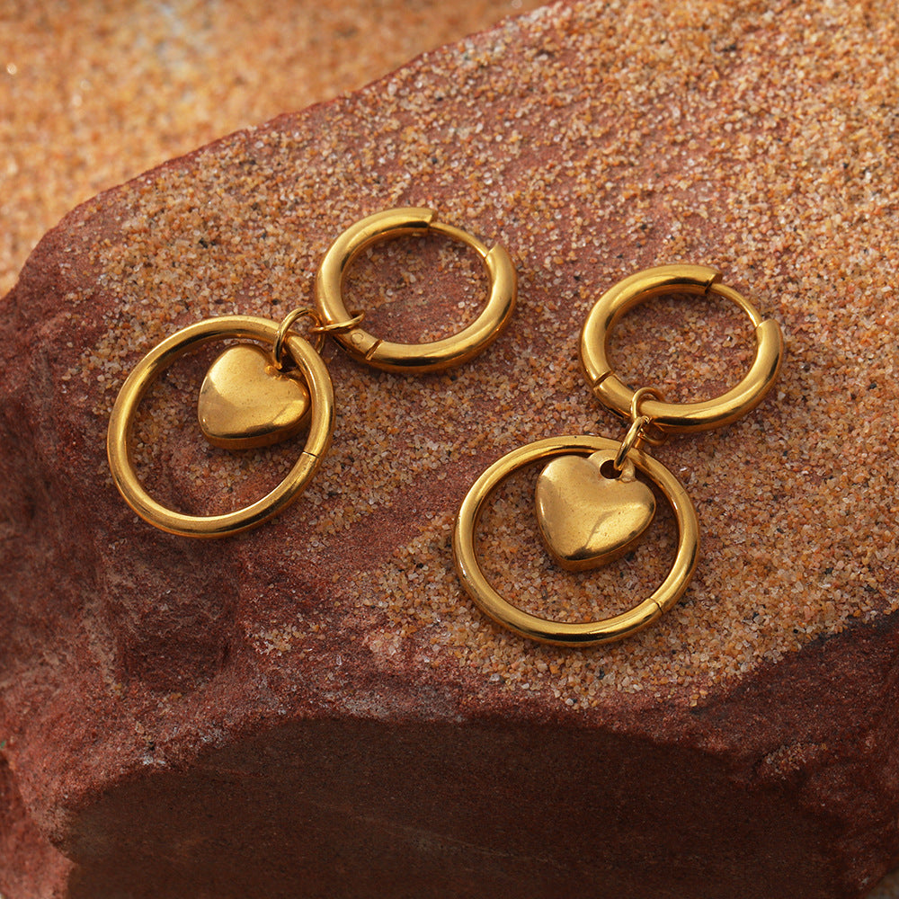 18K Gold Circle Heart Earrings | Stainless Steel European Style