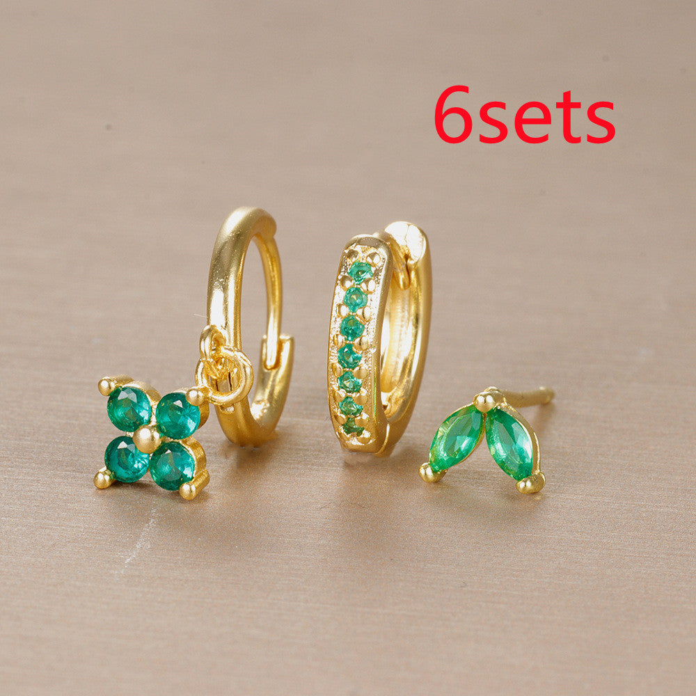 Flower Diamond Stacked Earring Set | Copper INS Gold Silver