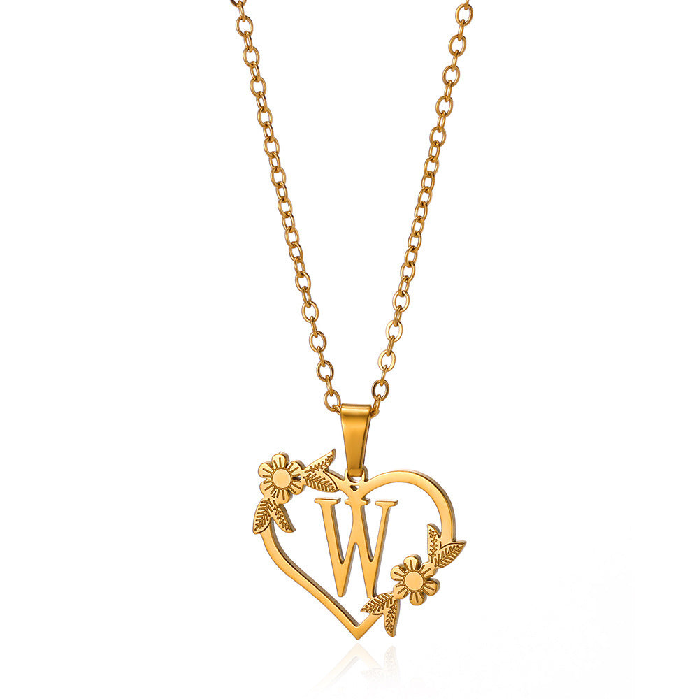 18K Gold Plated Hollow Heart and Flower Pendant Necklace