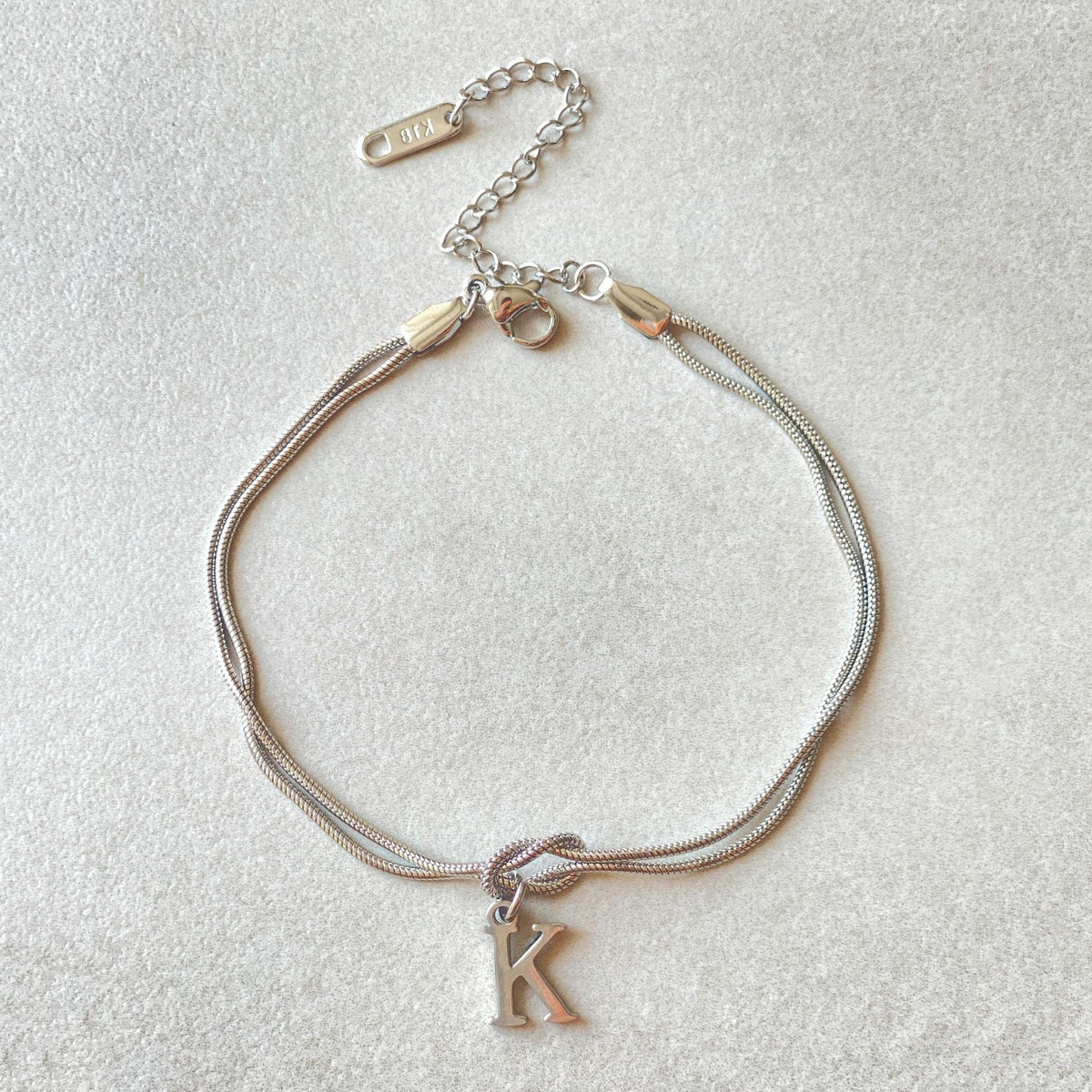 Initial Letter Love Knot Bracelet for Women | Gold Snake Chain