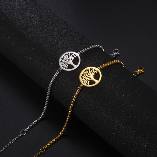 Hollow Life Tree Pendant Bracelet in Titanium Steel