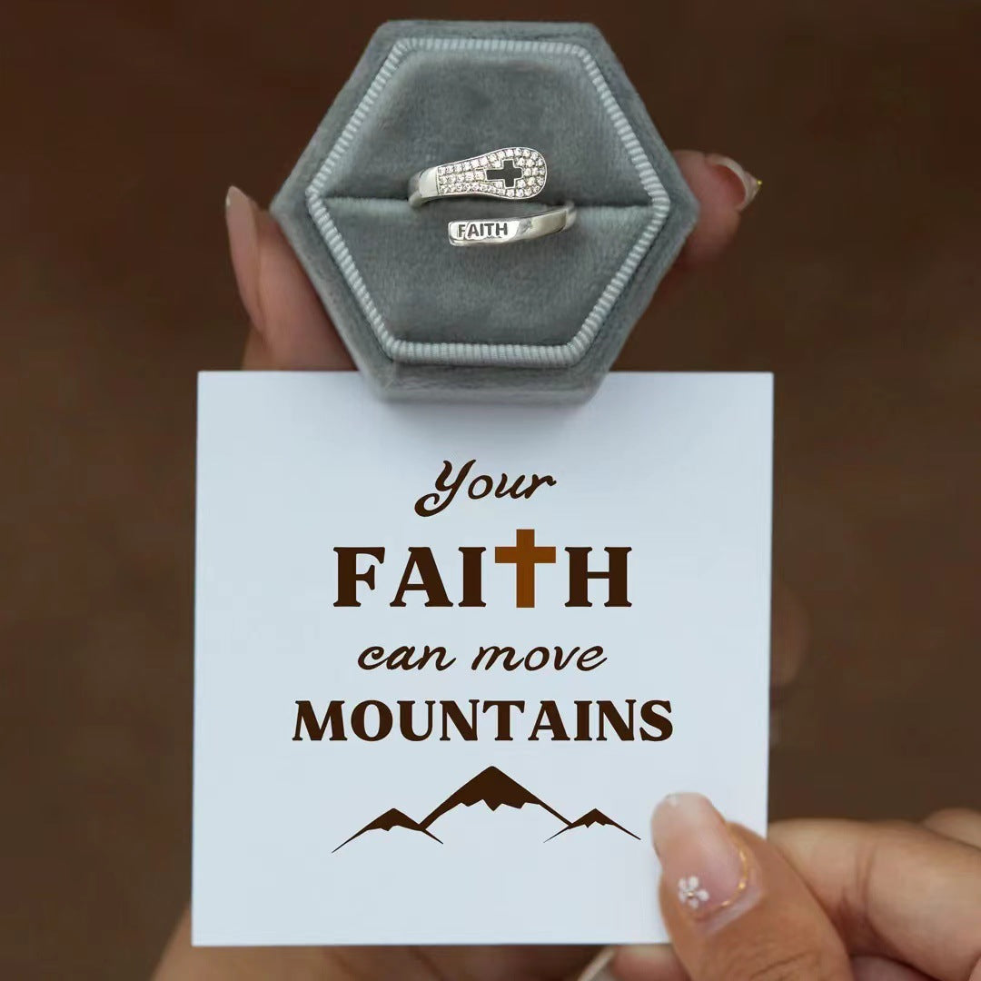 S925 Sterling Silver Faith Cross Zircon Ring | Korean Style