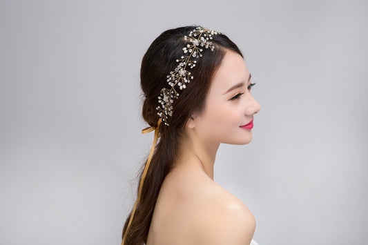 Handmade Crystal Bridal Hair Hoop | Glass Gold Silver 35-40cm